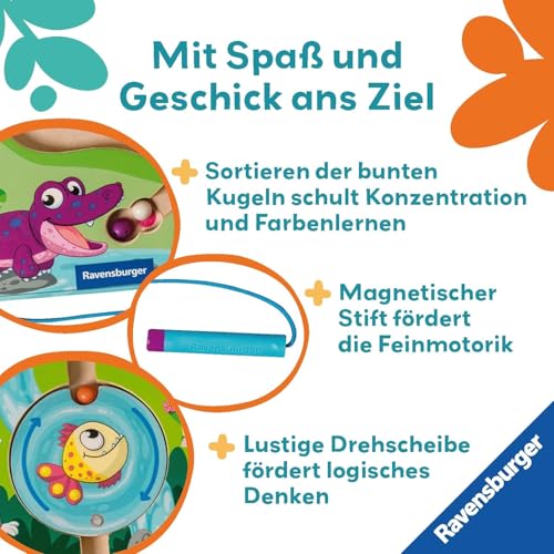 Ravensburger 4873 Play+ Magnetisches Holz-Labyrinth: Dschungel, schult Feinmotorik, Geschicklichkeit und Farberkennung, Reisebegleiter, pädagogisches Holzspielzeug für Kinder ab 18 Monaten