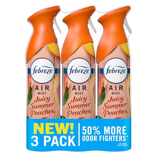 Image of Febreze Air Mist, Air Freshener Spray, Odor Fighting Room Spray, Deodorizer for Home Bathroom Kitchen Office Apartment Dorm Room Classroom, Juicy Summer Peaches Scent, 8.1oz (Pack of 3)