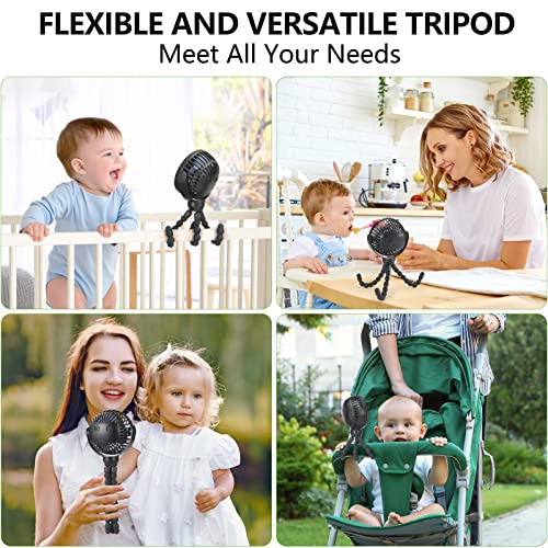 snawowo Mini Portable Baby stroller Fan, Battery Operated Personal Small Handheld Fan, 360° Rotate Flexible Tripod Rechargeable Clip On for Car Seat Crib Bike Treadmill Travel Camping Black — view 2