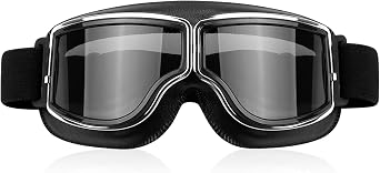 Rumyve PU Leather Goggles - Vintage Skiing & Motorcycle Riding Goggles, Anti-fog, Wind & UV Protection for Adults