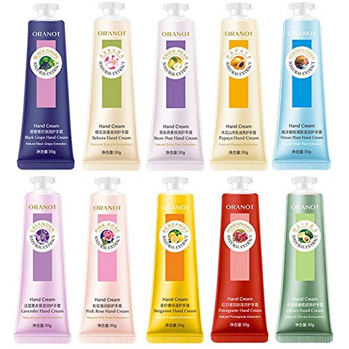 DAGEDA 10 Pack Plant Fruits Fragrance Hand Cream, Moisturizing Hand Feet Care Cream Travel Gift Set For Men And Women, Vitamin E Prevents Drying, All Year Available（30ml）