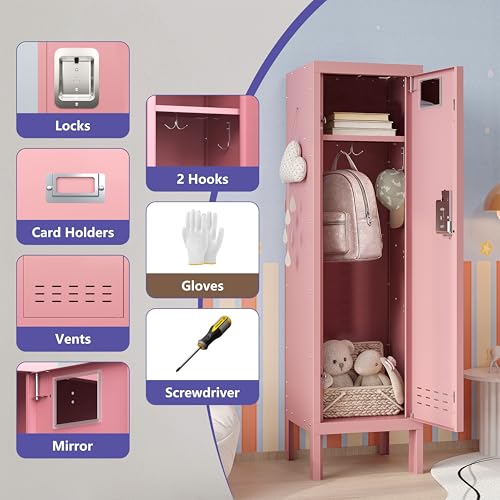 Image of BUTISOW Metal Kids Locker,Metal Cabinet Storage Lockers,Lockable for Employees with Door,54 inch Height Steel Locker,Lockable Steel Locker for Children's Room, Playroom, School,Gym