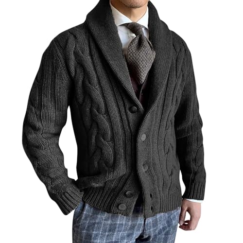 Pull tricoté à col châle pour homme avec manches longues et boutons