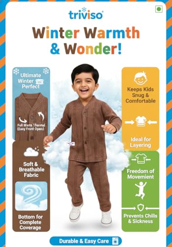 Image of Kids Winter Wear Thermal Suit Full Sleeves Front Open Top & Pajama Set Body Warmer for Boys & Girls (0-36 Month; Pack of 3)