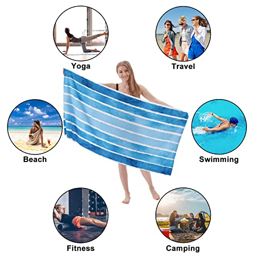 Touchat Beach Towel, Beach Towel, Sand Free Microfiber Beach Towel Lightweight, Super Absorbent Personalized Pool Towels & Cabana Stripe Beach Towel 30”X60” For Adults,Men,Women,Kids(Blue Wave) #TOP5