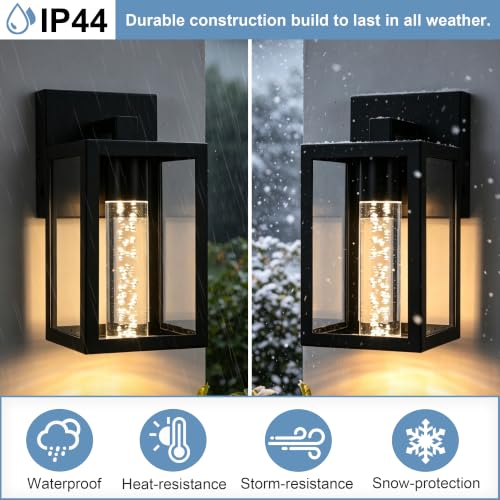 Image of TODOLUZ 2-Pack LED Outdoor Wall Sconce with Dimmable 5CCT (3000K /3500K /4500K /5000K /6000K), 1-Light Black Waterproof Porch Wall Light Fixture for Front Door Patio Garage