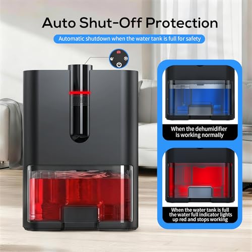 Deshumidificador, 2500ML Deshumificadores de Humedad para el hogar, Deshumidificador Silencioso con Manguera de Drenaje, Apagado Automático, Modo Reposo, Dehumidifier para Dormitorio, Armario, Baño - imagen 3
