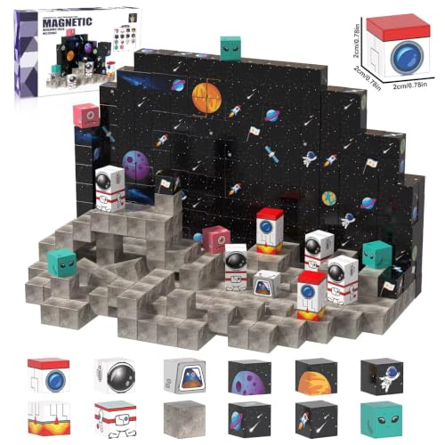Image of Magnetic Building Blocks for Kids, 3D Magnetic Tiles Construction Set, STEM Educational Learning Toy, Creative Building & Pretend Play Toy for Boys & Girls 3+ Years (102 PCS Space Theme Magnetic Cube)