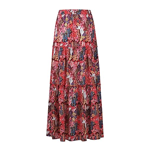 Maxi Skirts for Women 2025 Floral Beach Tiered Boho Skirt Drawstring Flowy Long Skirt Casual High Waisted Skirts3