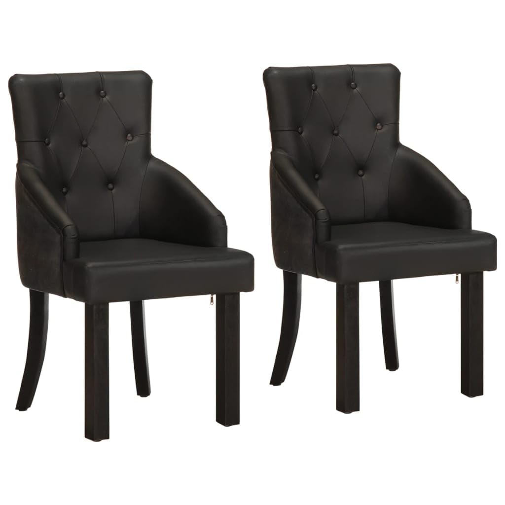 Chaises de salle à manger 2 pièces noires en cuir véritable de chèvre Homgoday