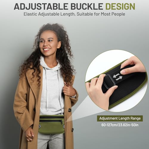 GlasFlength Flache Bauchtasche mit RFID Blocker, Diebstahlsicher Geldgürtel für Damen und Herren wasserdichte Tasche für Reisepass Diebstahlsichere Gürteltasche für Reise Sport (Olive)