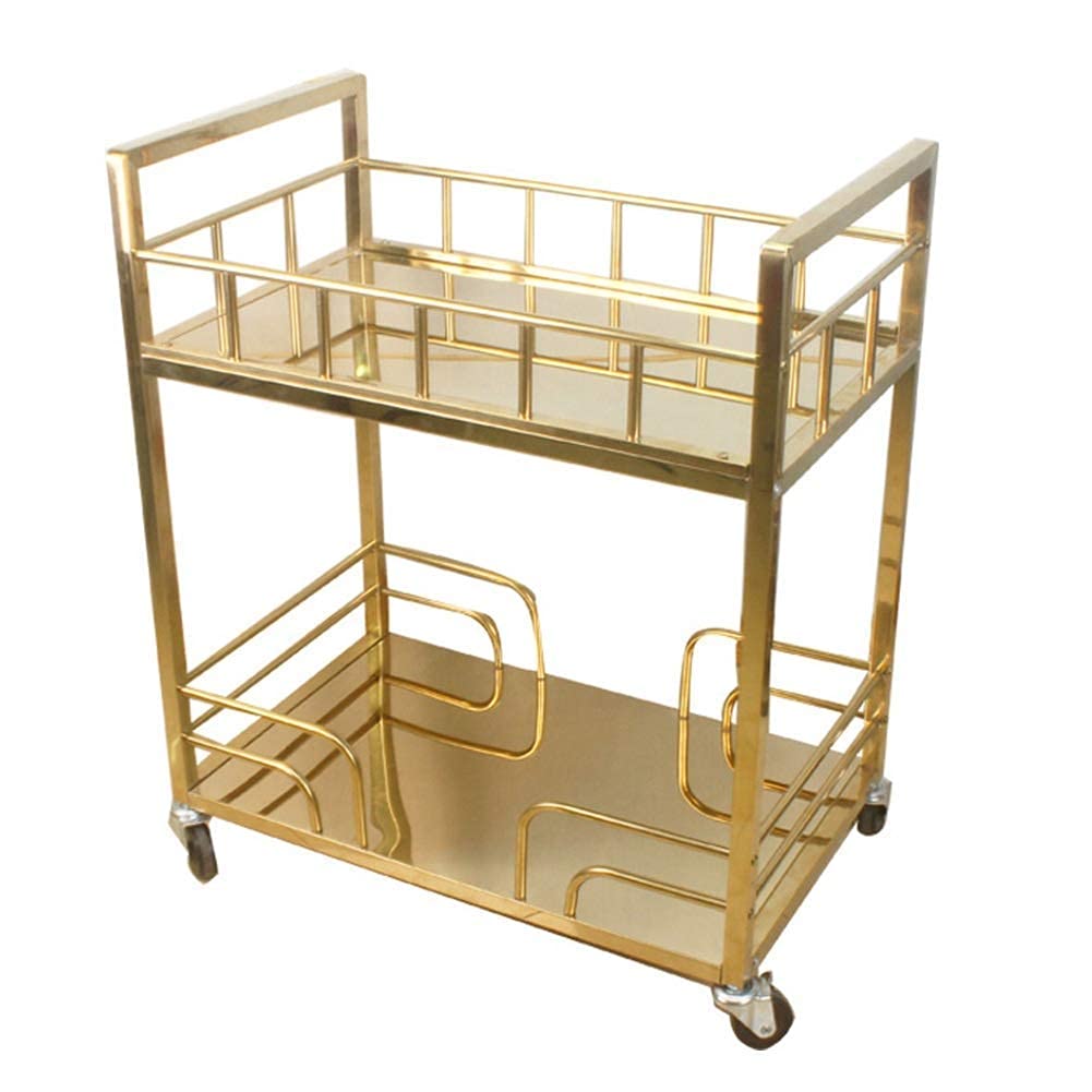 asdchZen Storage Rack Kitchen Trolley Kitchen Trolley Island Serving Trolleys Stainless Steel 2 Tier Serving Trolleys Multifunctional Trolley With Lockable Wheels,8