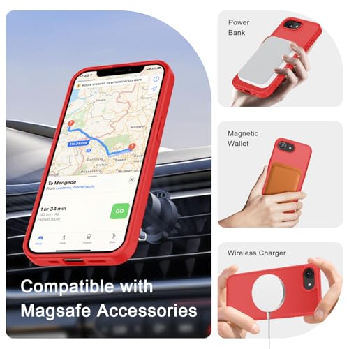 Image of YENAPOON for iPhone 17e Case, iPhone 16e Case, Matte Magnetic Phone Cover [with 1 Screen Protector] [Support for MagSafe] [Shockproof Military Grade Protection] Translucent Frosted Back, Red