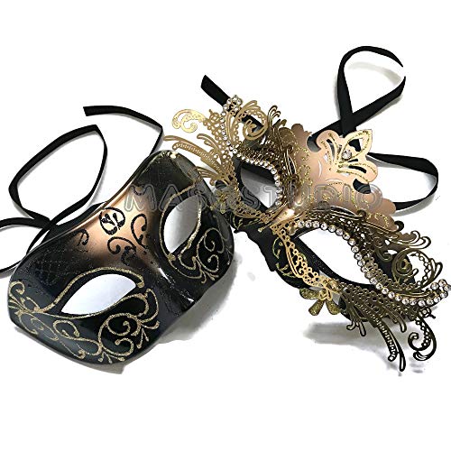 MasqStudio Couple Black Gold Masquerade Mask Pair Cosplay Mardi Gras Prom Dance Birthday Party Wear
