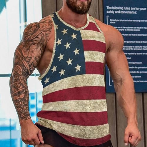 American Flag USA Pattern Men's Tank Tops Sleeveless Vest Athletic Fitness T Shirts Workout Muscle Shirts2