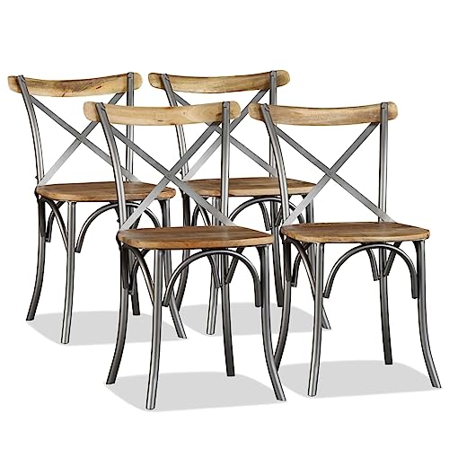 Genérico Sillas de Comedor 4 uds Madera de Mango Respaldo Acero Cruzado,Sillas,Sillas de comedor-274882