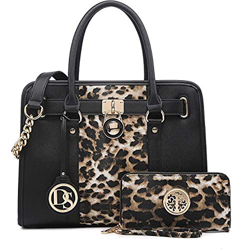 Women Handbags Purses Two Tone Satchel Bags Top Handle Shoulder Bags Work Tote with Matching Wallet