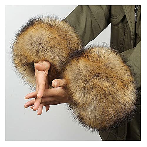 SHTGOI Manguitos de piel para mujer, calentadores de piel, puños de piel sintética, calentadores de manos de invierno, mangas de peluche, calentadores de pulso