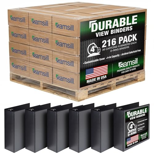 Image of Samsill Durable 4 inch 3 Ring Binder, D Ring Binder, 100% Recycled Chipboard, Black, Pallet of 216 Binders in 36 Cartons