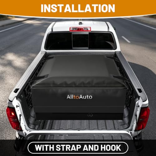 Image of 38 Cubic Feet Truck Bed Cargo Bag, Waterproof with Heavy Duty PVC | 58 inchx49 inchx23 inch Jumbo Size, Heat-Glued Seams, 3-Sides Zipper, Fastern by 4*Bungee Cords Fits All Pickups, Black