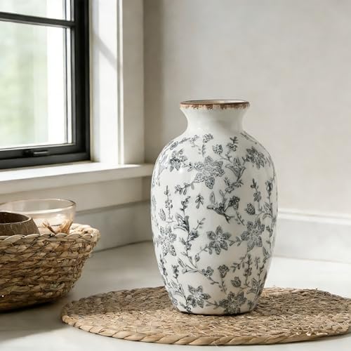 Gray Vintage Chinoiserie Floral Vase, 7.95" - image 4
