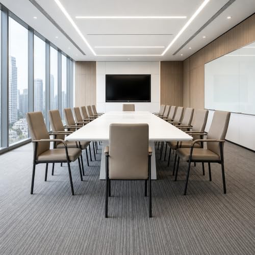 Image of Leather Office Guest Chair, Guest Conference Room Chair, 600 LBS Capacity High Back Reception Chair with Padded Armrests, No Wheels, Grey - 1 Pack