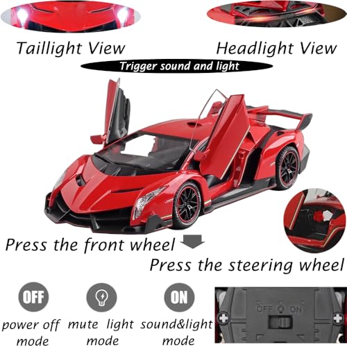 Modelo de coche Lambo Veneno 1:24 rojo con luz y sonido miniatura 5