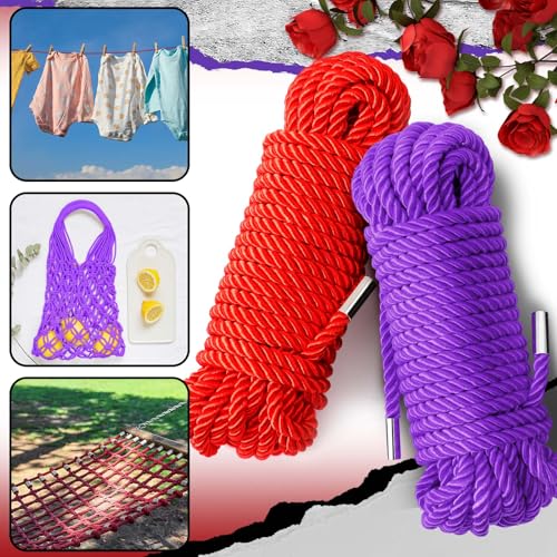 Image of Tisancy 4 Pcs Multifunctional Craft Cord Kit with 2 Soft Silk Macrame Cords and 2 Adjustable Nylon Bracelets, 32.81 ft Twisted Trim Cord for DIY Crafts and Home Decoration(Red, Purple)