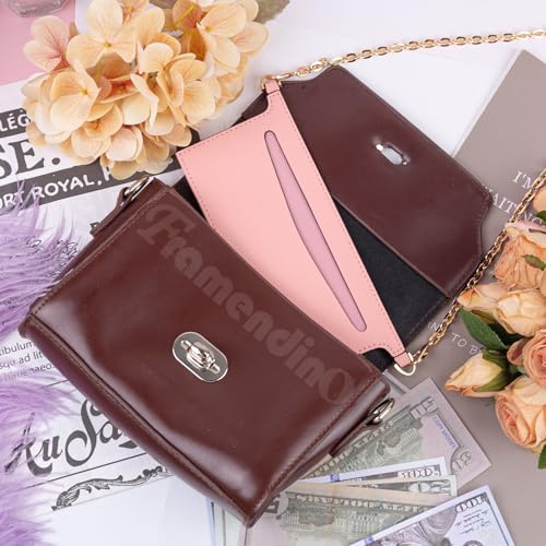 Framendino, Purse Insert Organizer With Metal Bag Chain Handbag Divider Pocket Inside Clutch for Women (Pink) by Framendino - Image 4