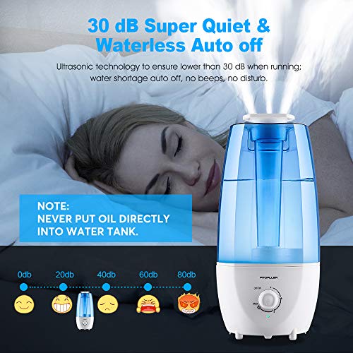 PROALLER Ultrasonic Cool Mist Humidifier Oil Diffuser Vaporizer, 3L/0.8 Gal for Bedroom, Baby, Home, Office, Filter Free, Waterless Auto Off, Portable