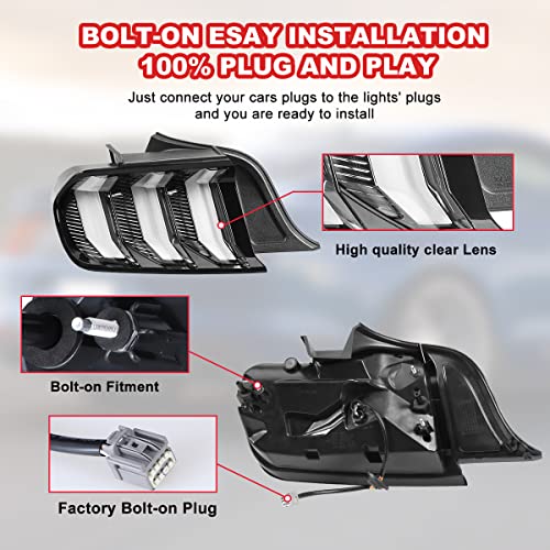 Roxx Led Tail Lights Assembly For 2015-2023 Ford Mustang/Shelby Gt350 And 2018-2020 Shelby Gt500, Taillights Pair W/Led Sequential Turn Signals, Full Led, Full Sealed, Driver & Passenger Side (Clear) #TOP4