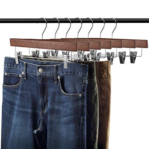 AMKUFO 20pcs Wooden Pants Hangers Solid Pants Hangers with Adjustable Clips 14 Inch Walnut Wood Skirt Hangers Trousers Bottom Hanger with Non-Slip Clips and 360° Swivel Hook by AMKUFO - Image 3