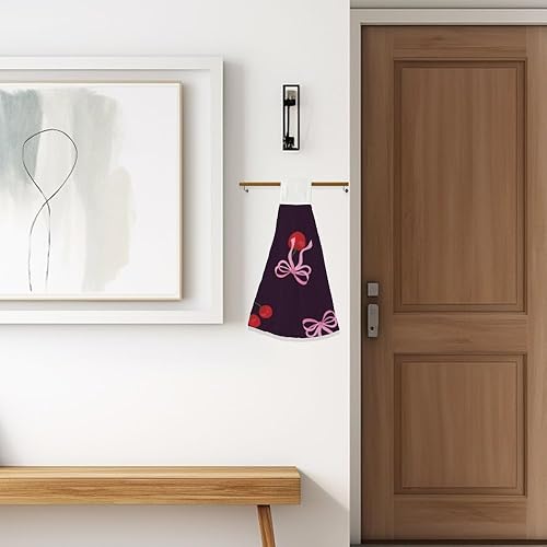 Miniatura 7 de Cute Retro Cherry Kitchen Hand Towels 2Pcs Kitchen Decor Hand Towels with Hanging Loop Soft Absorbent Microfiber Tie Dish Towel with Hanging Loop