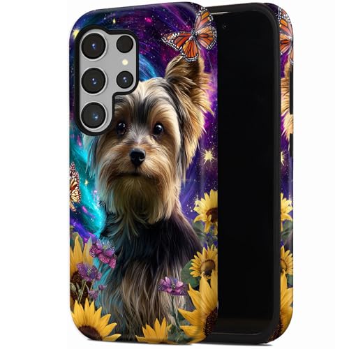 RUUHLJLET for Samsung Galaxy S26 Ultra Phone Case 6.9" 2026,Dual Layer 2-in-17 Shockproof Protective Case,Heavy Duty Anti-Fall Cover for Men Women，Yorkshire Terrier Butterfly