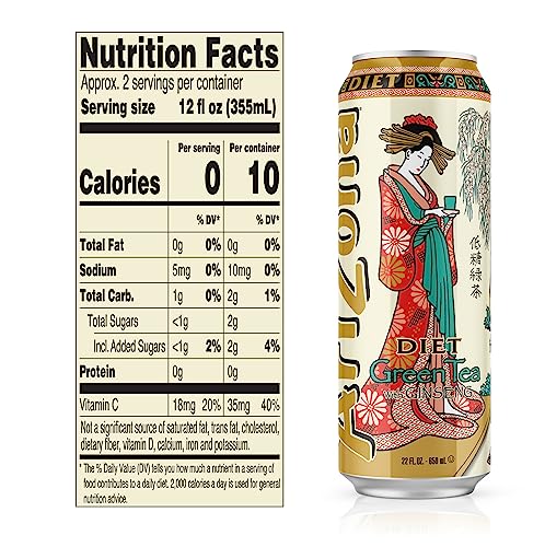 Image of AriZona Diet Green Tea with Ginseng and Honey - Big Can, 22 Fl Oz (Pack of 24)