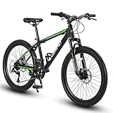Toolmoo 26 Inch Wheels Mountain Bike, Shimano 21 Speeds with Mechanical Disc Brakes, High-Carbon Steel Frame, Suspension MTB Bikes Mountain Bicycle for Adult & Teenagers Black Green