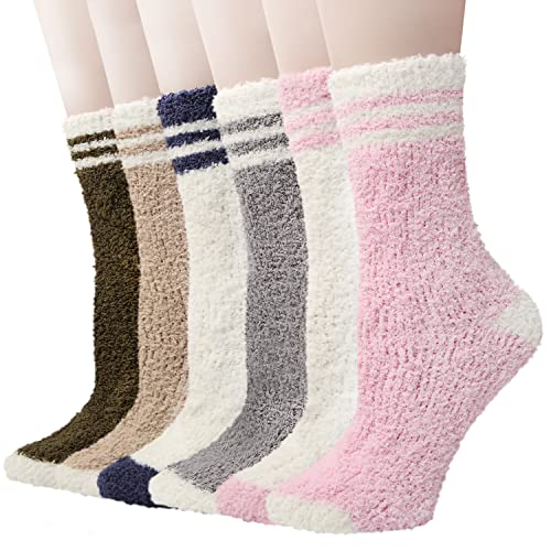 HapiLeap Flauschige Socken für Damen, flauschig, warm, Bettsocken für den Winter, weicher Plüsch, warm, für den Winter, Weihnachten, zum Schlafen, für Erwachsene, 6 Paar, Stil B, Einheitsgröße Cover