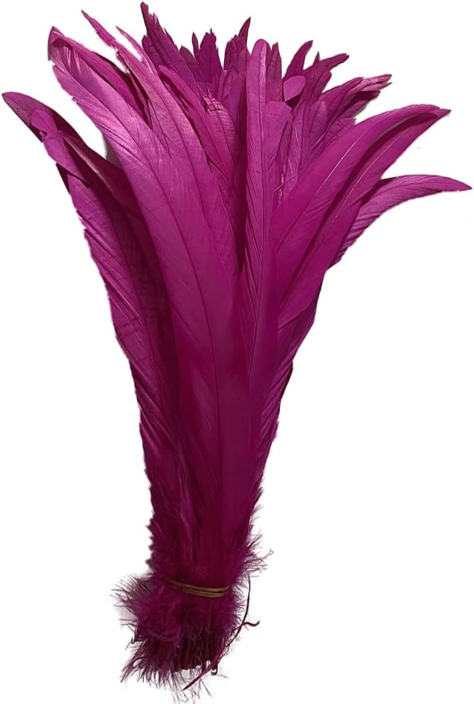 20 PCS 14-16 inch Natural Rooster CoqueTail Feathers for Stage Performance and Costume Decoration, Halloween Carnival (Fuchsia)