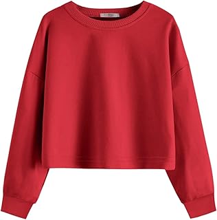 Sudadera para niñas de Manga Larga Crop Tops de algodón con Cuello Redondo Tops para niños de 5 a 12 años