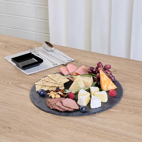 Restaurantware Round Slate Platter 1 Count 11.8 x 11.8 Inch Scratch-Resistant Slate Cheese Board Modern Serving Tray Black Rustic Design for Charcuterie and Appetizers by Restaurantware - Used condition - Image 2