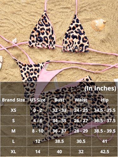 Image of ShawGobow Womens 3 Piece Leopard Bikini Set,Triangle String High Cut Thong Sexy Swimsuit & Coverup Skirt,Pool Party Outfit