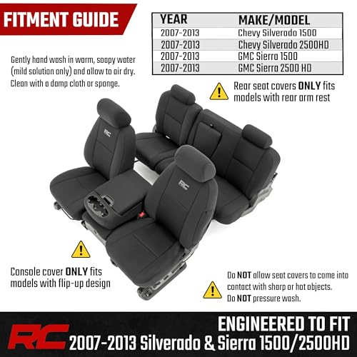 Rough Country Neoprene Seat Covers for Chevy Silverado & GMC Sierra 1500/2500HD (2007-2013) - Waterproof, UV Resistant, Foam-Padded Front & Rear Set w/Rear Armrest by Rough Country - Image 6