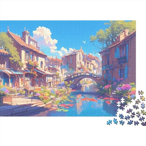 Vue sur Floral Canal Town 1000 Piece Puzzles Adults and Children Le Paysage Cadeau pour La Famille Loisir Créatif Tableau Décoratif Jeu Stimulant...