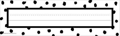 Teacher Created Resources Placa de nombre de puntos pintados negros sobre blanco, 11.5 x 3.5 pulgadas, blanco y negro