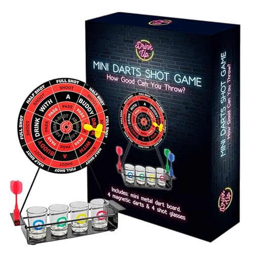 Image of eBoutik - Novelty Fun Shots Mini Darts for 4 Players Drinking Game - Magnetic Darts & Metal Board - Ideal for Stag & Hen Parties - Joke Fathers day