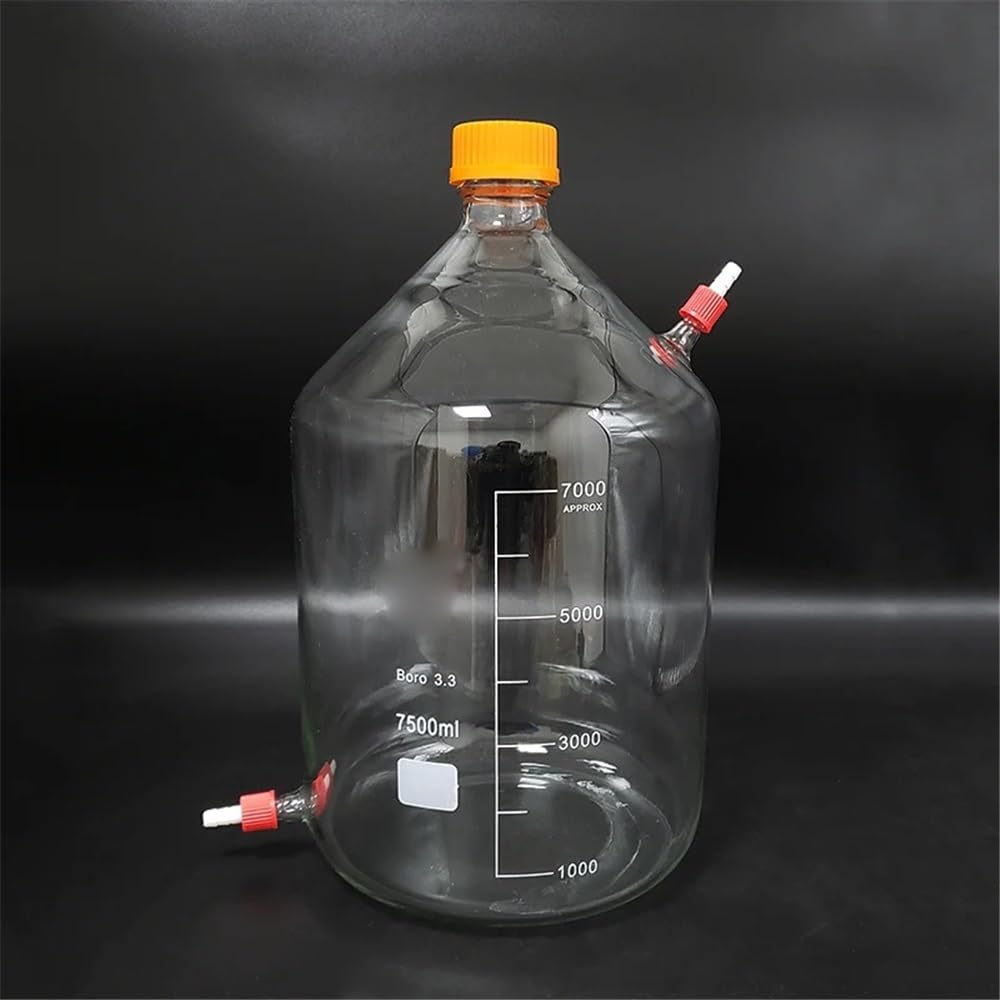 Sprzęt i sprzęt laboratoryjny, szkło borokrzemowe, 100-20 000 ml, pokrywka z tworzywa sztucznego, żółta, zakrętka, górna i dolna zdejmowana mała dysza, GL14 mm (15000 ml)
