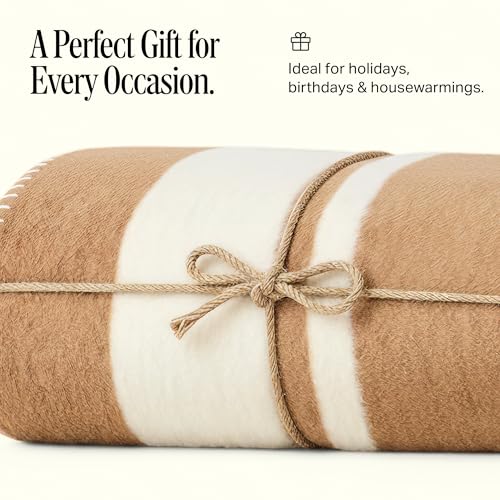 Image of Highrise Soft Cotton Throw Blanket, 50 x 70 in - Camel | Soft Fluffy Blanket for Bed, Couch and Living Room, Home Decor Essentials, Made in Portugal, Cozy Boho Home Decor