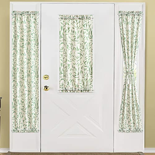 Image of VOGOL Short Sliding Door Curtain, Green Leaves Pattern Linen Textured Door Panels, View Reducing Rod Pocket Drapery for Doorways, 25 x 40 Inches, 1 Pack