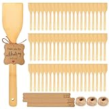 LECEHIVO Lot de 60 spatules en bambou avec cartes de remerciement et corde de chanvre de 30,5 cm avec poignée plate pour wok de cuisine, ustensiles de cuisine, pendaison de crémaillère, anniversaire