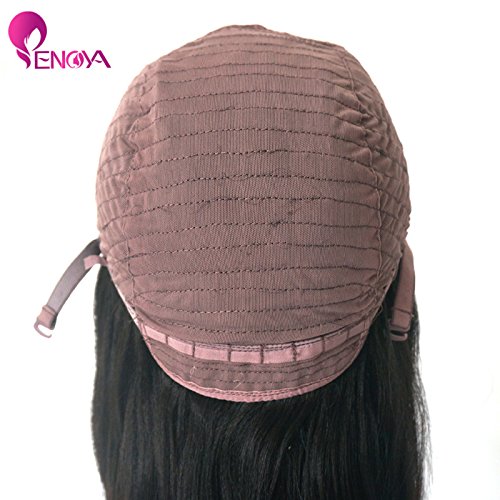 Enoya Human Hair Bob Wigs with Bangs Brazilian Yaki Machine Made Glueless Short Wigs (12" Color#1b)